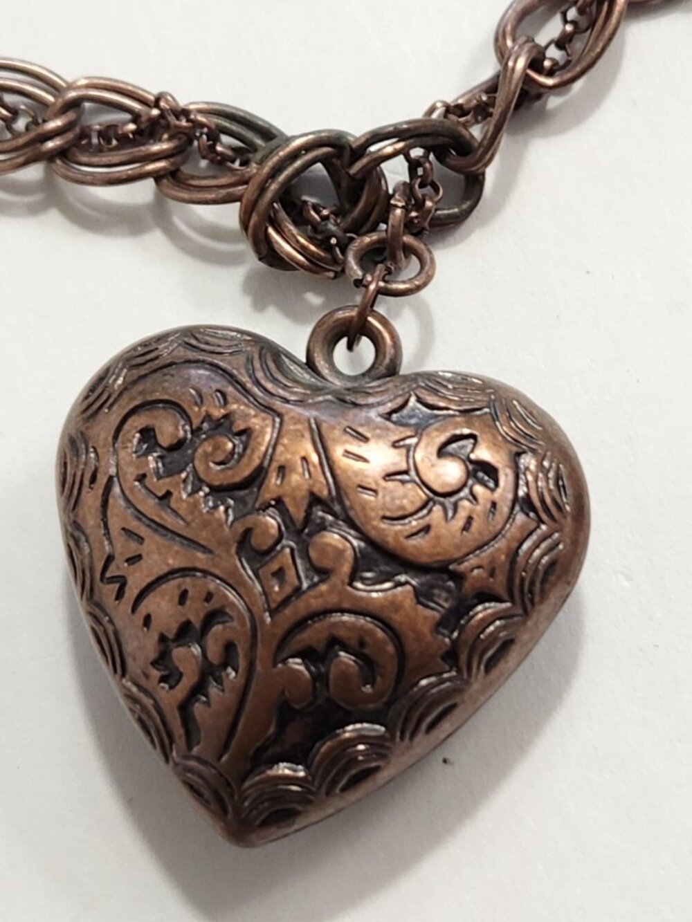 Vintage Cookie Lee Multi-Strand Copper Tone Necklace with Puffy Heart